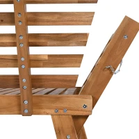 Expandable Acacia Wood Daybed with Cushions, Adjustable Patio Chaise Lounge for Compact Space, 78.5" L x 21.5" W x 32" H, Natural+Beige(m-10)