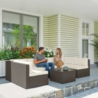 Outsunny 7 Piece Patio Furniture Set, All Weather PE Rattan Outdoor Furniture Conversation Sets with Glass Top Coffee Table(m-10)