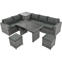 6-Piece Patio Rattan Set with Adjustable Lounger & Storage Box, All-Weather Wicker Furniture for Garden, 75.5" L x 27.5" W x 28.5" H, Grey(m-2)
