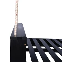 Twin Size Porch Swing Bed for Patio, Garden & Backyard, Acacia Wood Hanging Daybed with Hemp Rope, 86'' L x 41.5'' W x 17.5'' H, Black(m-8)