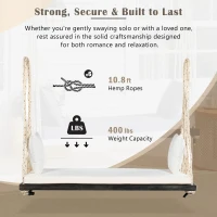 Acacia Wood Porch Swing with 10.8FT Hemp Rope for Adults, Durable Hanging Swing Bench with Cushion, 63" L x 23.5" W x 2" H, Brown(m-7)
