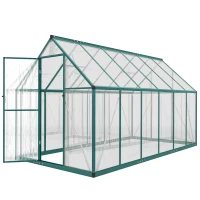 Outsunny Polycarbonate Greenhouse with Swing Door and Two Adjustable Roof Vents, Aluminum Walk-in Greenhouse, 11x6 ft, Dark Green(m-1)