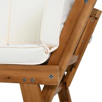 Expandable Acacia Wood Daybed with Cushions, Adjustable Patio Chaise Lounge for Compact Space, 78.5" L x 21.5" W x 32" H, Natural+Beige(m-8)