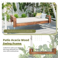 Acacia Wood Porch Swing Bed with Hemp Ropes for Patio, Twin Size Hanging Daybed with 400LBS Capacity, 86" L x 41.5" W x 17.5" H, Natural(m-4)