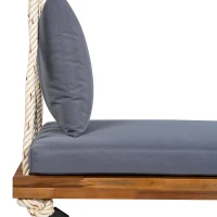 Acacia Wood Porch Swing with 10.8 FT Hemp Ropes, Cushion, 2 Pillows, Hanging Porch Swing Bench for Patio, 63'' L x 23.5'' W x 2'' H, Natural(m-8)