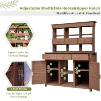 Tall Garden Potting Bench with Hutch & 6 Drawer, Wood Storage Workstation with 3 Shelf & 2 Cabinet, 50'' L x 20.5'' W x 65.5'' H, Brown(m-5)