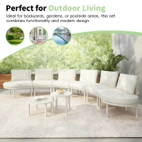 8-Piece Half Moon Patio Sectional with 2 Coffee Table & Cushion, PE Wicker Rattan Sofa Set for Poolside, 34.5'' L x 25.5'' W x 12.5'' H, Beige(m-4)