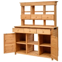 Tall Potting Bench with 3 Shelves, 6 Drawers, Hutch and Cabinet, Wood Garden Workstation for Patio, 50'' L x 20.5'' W x 65.5'' H, Natural(m-13)
