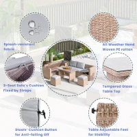 6-Piece Patio Rattan Set with Adjustable Lounger & Storage Box, All-Weather Wicker Furniture for Garden, 75.5" L x 27.5" W x 28.5" H, Natural(m-4)