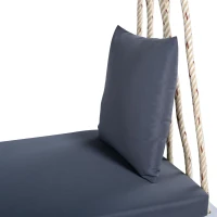 Patio Wooden Swing Chair with 10.8FT Hemp Rop, Hanging Acacia Wood Porch Swing with Cushion & Pillow, 63'' L x 23.5 W x 2'' H, White(m-8)