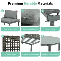 8-Piece Half Moon Sectional Sofa with 2 Coffee Table & Cushion, PE Wicker Patio Furniture for Backyard, 34.5'' L x 25.5'' W x 12.5'' H, Gray(m-8)