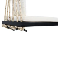 Acacia Wood Porch Swing with Plush Cushion & 2 Throw Pillow, Hanging Swing Bench for Garden & Backyard, 63'' L x 23.5'' W x 2'' H, Black(m-9)