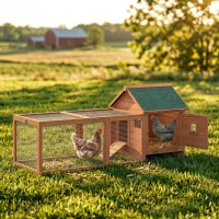 PawHut 72" Chicken Coop, Wooden Hen House for 2 Chickens, Poultry Cage with Run, Nesting Box, Removable Tray, Waterproof Roof(m-1)