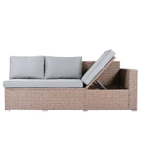 6-Piece Patio Rattan Set with Adjustable Lounger & Storage Box, All-Weather Wicker Furniture for Garden, 75.5" L x 27.5" W x 28.5" H, Natural(m-14)