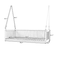 Minimalist Swing Bed with Safe Sloped Design for Backyard, Wooden Porch Swing with High Weight Capacity, 79" L x 41.5" W x 21" H, White(m-3)
