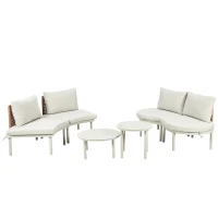 6-Piece Half Moon Patio Set with 2 Nesting Table for Backyard, Modular Wicker Sectional Sofa with Cushion, 34.5'' L x 25.5'' W x 12.5'' H, Beige(m-14)