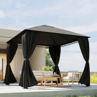 Outsunny Gazebo Curtains, 10' x 10' Universal Replacement Privacy Curtain, 4-Panels Sidewall with Roll up Mesh Windows, Dark Grey(m-10)