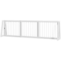 PawHut 28"-75" Freestanding Wooden Pet Gate with Support Feet & Non-Slip Mats for Indoor, Stairway, Doorway, White(m-1)