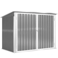 Outsunny Outdoor Metal Storage Shed Garden Garbage Can Organizer with Double Door and Vents for 2 Trash Cans, Light Grey(m-11)