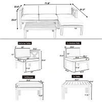 Casual Outdoor Sectional Sofa with Wood Frame & Cushions, Patio Seating Group for Backyard, 25.5" L x 25.5" W x 25.5" H, Natural+Gray(m-3)