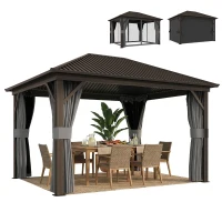 Outsunny 10' x 12' Outdoor Hardtop Gazebo Metal Roof Patio Gazebo with Aluminum Frame, Mesh Nettings, Dark Grey(m-11)