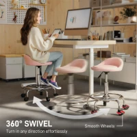 HOMCOM PU Leather Rolling Stool, Height Adjustable Swivel Salon Chair with Backrest and Foot Rest for Spa, Tattoo, Pink(m-7)