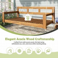Twin Size Porch Swing Daybed with Acacia Wood Frame, Farmhouse Hanging Daybed for Patio & Garden, 82'' L x 40.5'' W x 27.5'' H, Natural(m-5)