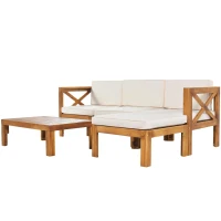 Casual Outdoor Sectional Sofa with Wood Frame & Cushions, Patio Seating Group for Backyard, 25.5" L x 25.5" W x 25.5" H, Beige(m-12)