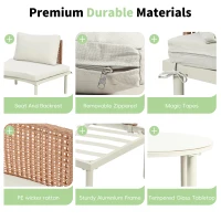 6-Piece Half Moon Patio Set with 2 Nesting Table for Backyard, Modular Wicker Sectional Sofa with Cushion, 34.5'' L x 25.5'' W x 12.5'' H, Beige(m-8)