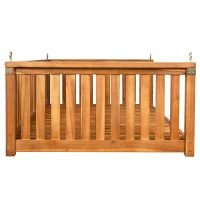 Minimalist Twin Swing Bed with Ropes for Patio & Backyard, Wood Porch Swing with Safe Sloped Design, 79" L x 41.5" W x 21" H, Teak(m-12)