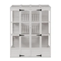 Walk-In Greenhouse with 4 Skylight & 2 Folding Shelf, Wood Cold Frame with Polycarbonate Panel for Garden, 58'' L x 29'' W x 78'' H, White(m-2)