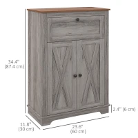 HOMCOM Storage Cabinet Farmhouse Sideboard Storage Cabinet with Doors and Drawer for Kitchen, Living Room, Grey Wash(m-3)