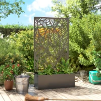 Outsunny Metal Planter Box with Trellis, 44.5" Raised Garden Bed with Trellis Privacy Screen for Climbing Plants, Leaves Cut-Out(m-9)