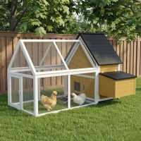 PawHut 65" Chicken Coop Wooden Chicken House Rabbit Hutch Poultry Cage Hen Pen Backyard with Nesting Box, Ramp, Run, Yellow(m-2)