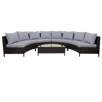 Elegant Sectional Sofa with All-Weather Wicker & Tempered Glass Table, Outdoor Patio Furniture Set for Backyard, 47.5" L x 27" W x 27" H, Gray(m-2)