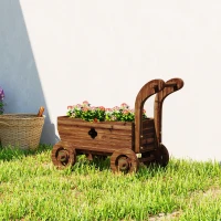 Outsunny Wagon Flower Planter Cart with Wheels, Garden Wagon with Handle for Outdoor Patio Yard, Carbonized(m-8)