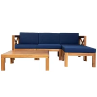 Casual Outdoor Sectional Sofa with Wood Frame & Cushions, Patio Seating Group for Backyard, 25.5" L x 25.5" W x 25.5" H, Natural(m-2)