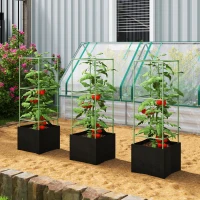 Outsunny 3 Packs Tomato Cages with 13.5 Gallon Grow Bags, Adjustable Square Plant Support Trellis(m-1)