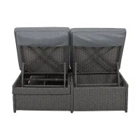 Outdoor Patio Sunbed with Adjustable Backrest & Side Tray, Wicker Rattan Lounger with Thick Cushion, 47" L x 29.5" W x 15" H, Gray(m-16)