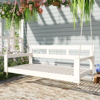 Twin Daybed Porch Swing with 4 Rope for Patio or Garden, Wood Swing Bench with Farmhouse Design, 82'' L x 40.5'' W x 27.5'' H, White(m-8)