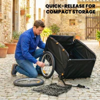 Soozier Bike Cargo Trailer, 45 Gal Bicycle Trailer Wagon Cart with Cargo Net, Quick Release 20" Wheels, Safe Reflectors(m-10)