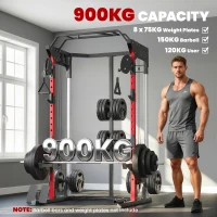Soozier Power Cage Smith Machine, Power Rack with Adjustable Cable Pulley System, Pull-Up Bar, Dip Station, Landmine(m-5)