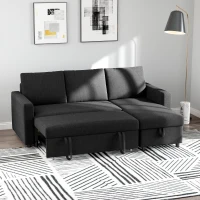 HOMCOM Convertible Corner Sofa Bed, Built-In Storage & 3 Removable Back Cushions, Black(m-8)