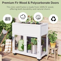 Mini Wood Cold Frame Greenhouse with Wheels for Patio, Elevated Garden Bed for Indoor Outdoor Use, 35.5" L x 17.5" W x 37.5" H, White(m-4)