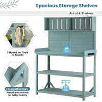 Outdoor Potting Bench with 4 Storage Shelf & Side Hook, Rustic Garden Workstation with Fir Wood Frame, 47'' L x 19.5'' W x 65'' H, Green(m-5)
