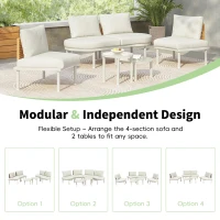 6-Piece Half Moon Patio Set with 2 Nesting Table for Backyard, Modular Wicker Sectional Sofa with Cushion, 34.5'' L x 25.5'' W x 12.5'' H, Beige(m-5)