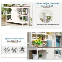 Large Wooden Potting Bench with 2 Drawer, Cabinet, Open Shelf, Farmhouse Garden Workstation for Backyard, 50'' L x 19.5'' W x 66'' H, White(m-6)