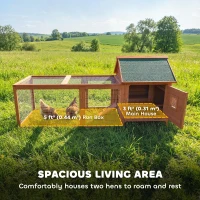 PawHut 72" Chicken Coop, Wooden Hen House for 2 Chickens, Poultry Cage with Run, Nesting Box, Removable Tray, Waterproof Roof(m-4)