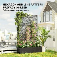 Outsunny Metal Planter Box with Trellis, 70" Tall Raised Garden Bed with Privacy Screen, Hexagon and Line Cut-Out(m-5)