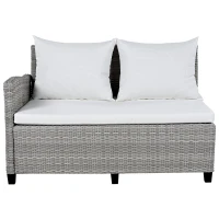 5-Piece Rattan Patio Sofa with Extendable Side Table & Dining Table, All-Weather Wicker Sectional for Garden, 47" L x 27.5" W x 27.5" H, White(m-12)